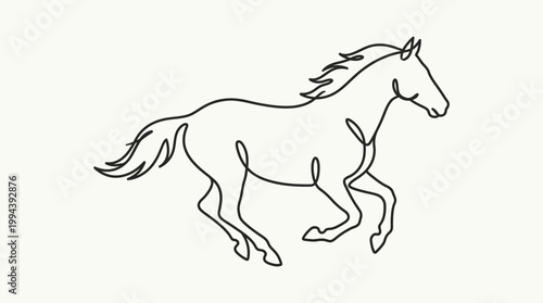 Continuous single line drawing of a galloping horse.