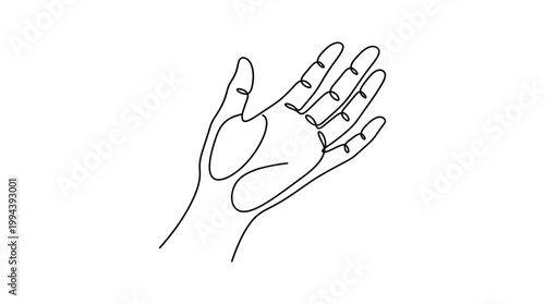 Minimalist continuous line drawing of a human palm.