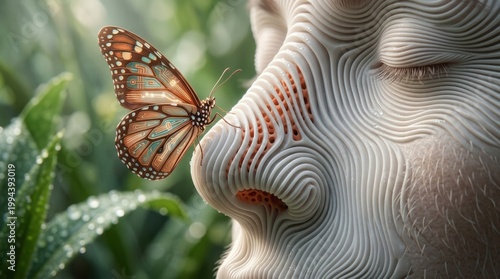 Butterfly on Abstract Face Butterfly Abstract Art Human Face Nature Surrealism Close-Up Greenery. Concept featuring butterfly, abstract art, human face, nature, surrealism for professional commerci...