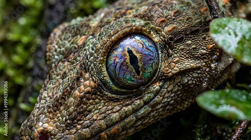 Close-up of Colorful Lizard Eye Lizard Reptile Close-Up Eye Nature Wildlife Macro. Concept featuring lizard, reptile, close-up, eye, nature for professional commercial design.