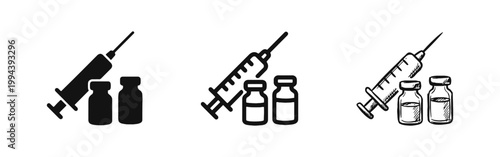 Medical Vaccine Icon with Syringe and Vials Set for Healthcare and Medicine Concept