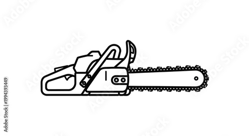 Clean vector graphic illustration of a portable gas chainsaw featuring simple black outlines perfect for industrial logos construction projects or forestry themed digital creative design work