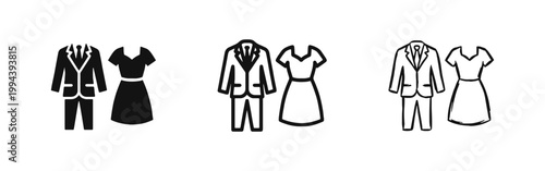 Formal Clothing Icons Set with Business Suit and Dress Silhouette