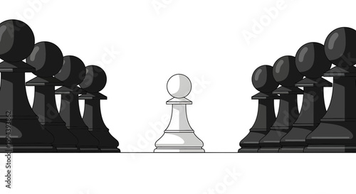 Single White Chess Pawn Standing Out From Black Pawns