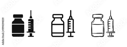 Medical Vaccine Vial and Syringe Icons for Healthcare and Vaccination
