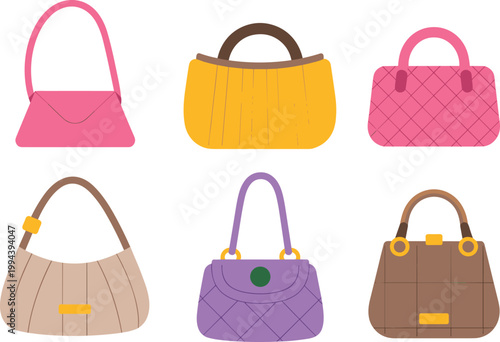 Women handbags set illustration, stylish purse collection fashion accessories vector design