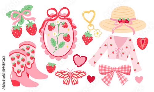 Cute Cottagecore strawberry girly essentials set