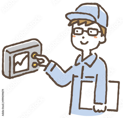 機械を操作する作業員のイラスト。 / Machine Operation Worker Illustration.