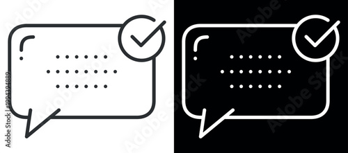 Minimalistic chat bubble with dotted text and checkmark icon for messaging apps