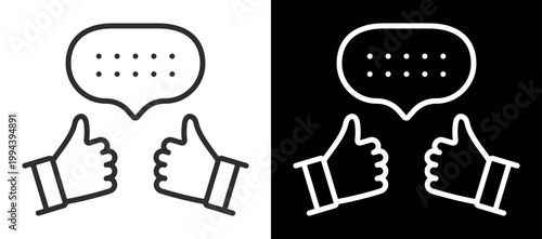 Hands giving thumbs up with speech bubble containing braille dots