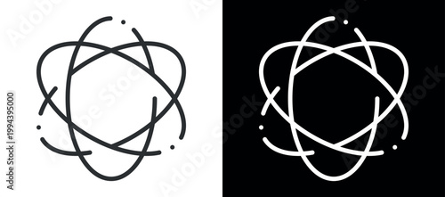 Atom symbol design with orbiting electrons in black outline