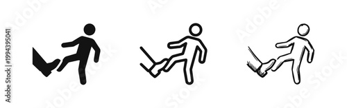 Kick Action Icon Set Representing Physical Conflict or Assault - Different Art Styles