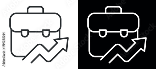 Line art briefcase with upward arrow symbolizing business growth and success