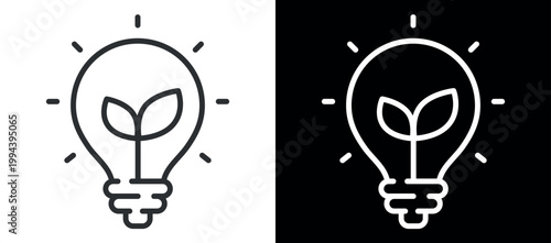 Minimalist outline of light bulb with leaf design