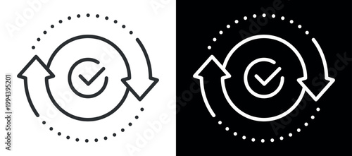 Vector icon of synchronization with checkmark and arrows