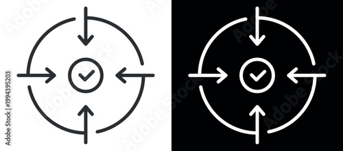 Target achievement icon with check mark and arrows indicating success