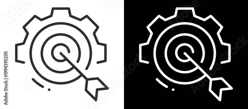 Precision targeting and strategy icon with cogwheel and bullseye arrow