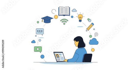 Remote worker, online learning, digital education, businesswoman with laptop