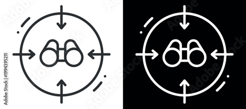 Minimalist icon of binoculars in crosshair for targeting and exploration