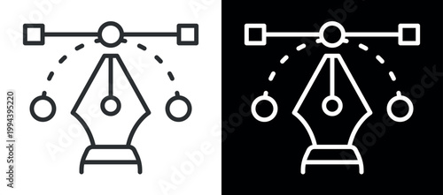 Pen tool icon with bezier handles and nodes in vector line art style