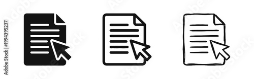 Digital File Document Selection Icon Set with Mouse Cursor Pointer