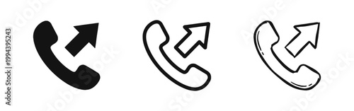 Outgoing Call Telephone Icon Set with Directional Arrow - Communication Symbol
