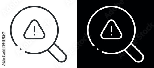 Magnifying glass with warning symbol icon for error detection