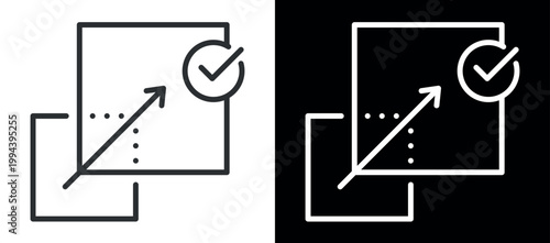 Linear progression graph with upward trend arrow and check mark icon
