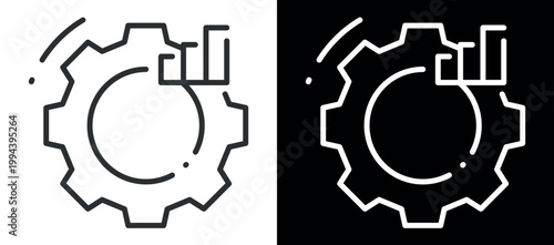 Line art of gear and bar graph representing productivity and growth