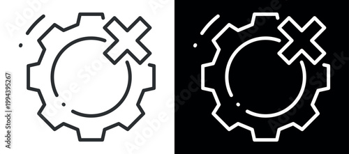 Simple outline of a gear and cross icon for problem solving concept