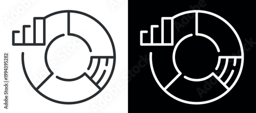 Minimalist black and white pie chart with bar graph elements