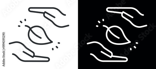 Minimalistic hand icons featuring open hands and leaf symbol for environmental themes