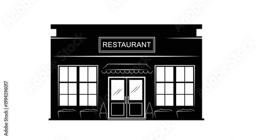 Black Restaurant Building Front Facade.
