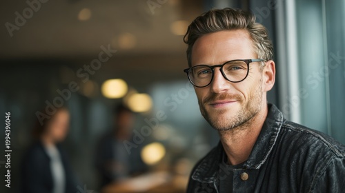 Man with glasses smiling at the camera