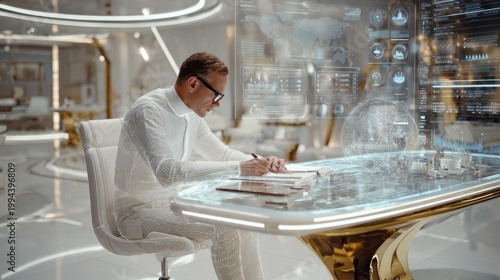 Man working with futuristic interface