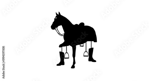 Silhouette of a Horse with Saddle and Stirrups, Equestrian Theme.