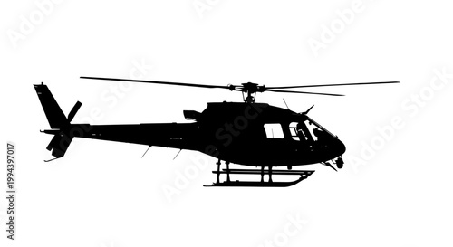 Silhouette of a Helicopter Against a White Background.