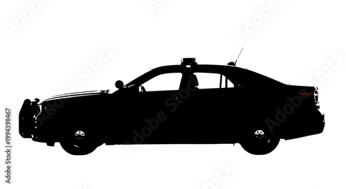 Silhouette of a Black Police Cruiser on White Background.