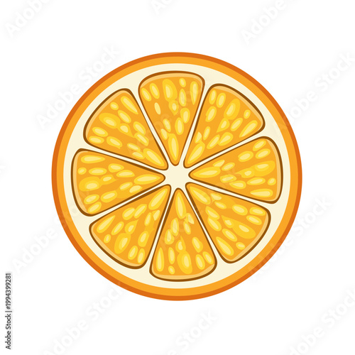 Top view of a vibrant sliced orange fruit showing juicy segments and white pith