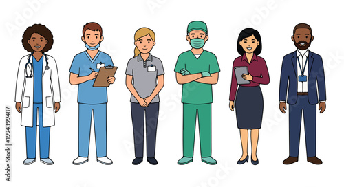 Diverse Professional Healthcare and Business Character Set, Standing Medical Staff and Corporate Figures Collection for Presentation and Web Design