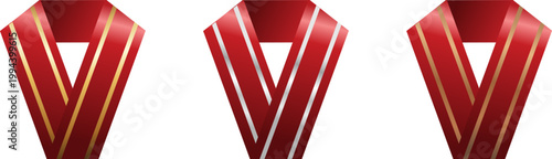 高級感のある赤いグラデーションリボンが交差してV字を形成するラグジュアリー装飾デザイン背景素材