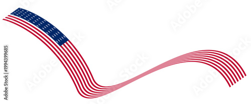 星条旗が滑らかな曲線を描いて流れるアメリカ国旗デザイン ダイナミックでスタイリッシュなウェーブ表現の背景素材