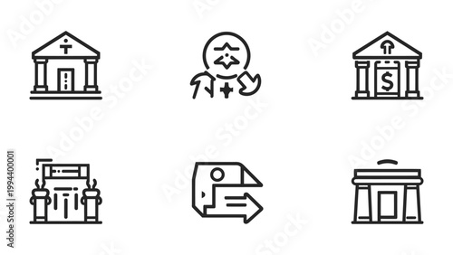 Business Icons Set: A concise collection of business-related icons, ideal for web design, app interfaces, or presentations, featuring concepts such as banking, finance, and transactions.