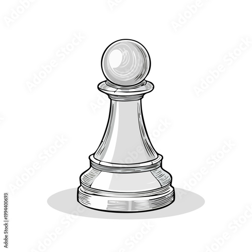 Classic White Chess Pawn Silhouette Drawing Strategic Game Piece Isolated Object