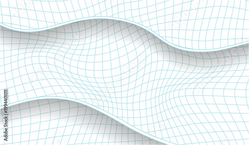 立体的にうねるグリッド構造が奥行きを生むクリーンで洗練されたブルー系抽象サーフェス背景デザイン