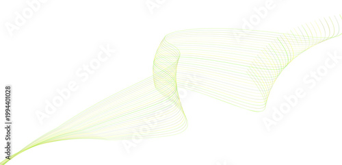 シンプルな空間に滑らかなラインが流れるミニマルデザインのグリーン系抽象曲線アート背景