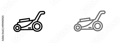 Vector illustration of lawn mower grass cutting icon set