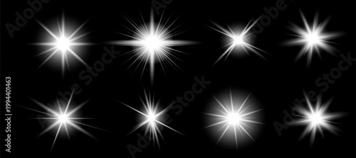 Radiant Glowing Light Burst Collection with Abstract Lens Flare Effects Isolated on Transparent Background