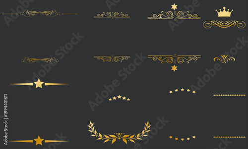 クラシックで豪華なゴールド装飾ラインと王冠モチーフを集めたアンティーク調デコラティブフレームセット素材