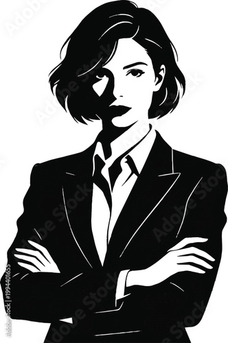 Black and white silhouette illustration of a person in a professional pose